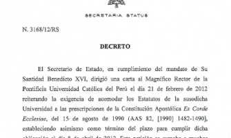 Comunicado sobre Decreto de la Secretaría de Estado del Vaticano sobre la PUCP